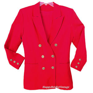 HP Vintage Basson Red Double Breasted Swirl Button‎ Jacket Pockets Shoulder Pads